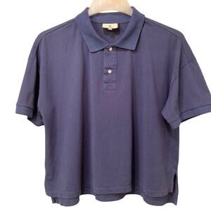 Tuckernuck Navy Pique Holmes Boyfriend Polo Short Sleeve Preppy Old Money Sz L